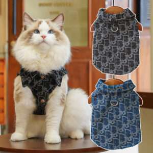 Jacquard Denim Pet Shirt — Fall/Winter Leash-Ready Clothing for Cats & Small Dogs, Poodle & Bichon