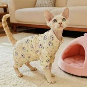 Breathable All-Leg Cat Loungewear — Lightweight Belly-Protection Suit for Devon Rex & Sphynx Cats