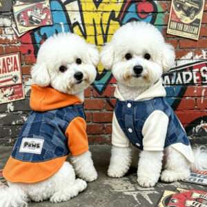 Denim Patch Hoodie for Small Dogs Cats - Colorblock Pet Coat for Yorkies, Shorthair & Cats