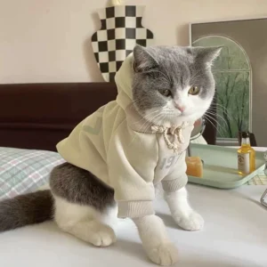 Cozy Cat Hoodie with Ears - Fleece Lined Pet Sweatshirt, Warm Winter Cat Clothes for Ragdoll, British Shorthair & Kittens
