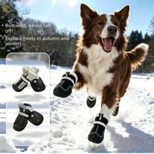 Warm Fleece-Lined Dog Boots — Anti-Slip High-Top Winter Snow Boots for Dogs